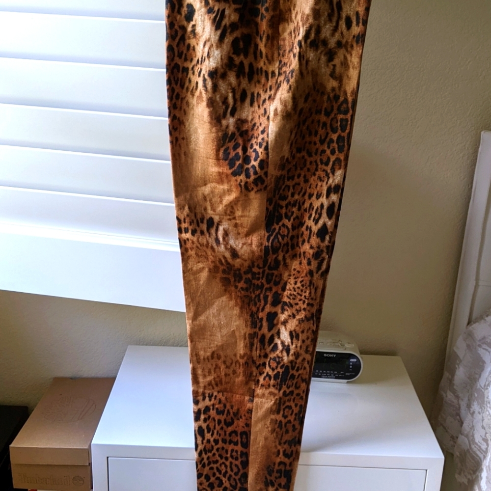 🔥DANA BUCHMAN LEOPARD ANIMAL PRINT 100% LINEN LINED PANTS